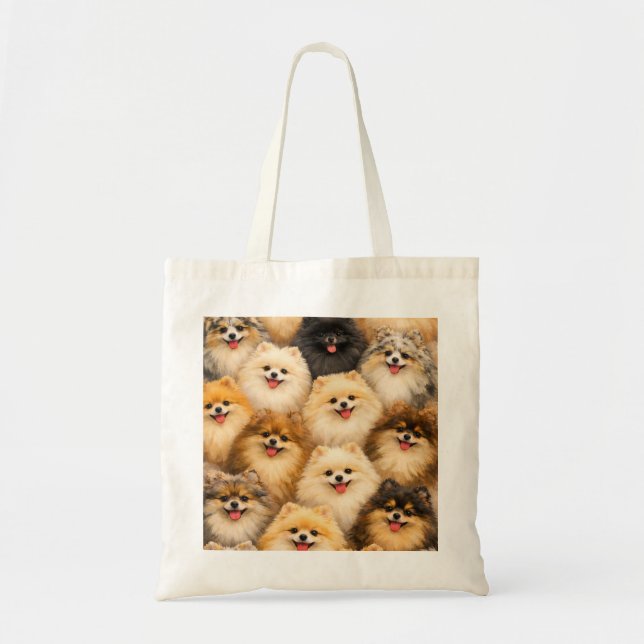 Bolsa Tote Padrão de Cachorro Pomerânia Multicolor (Frente)