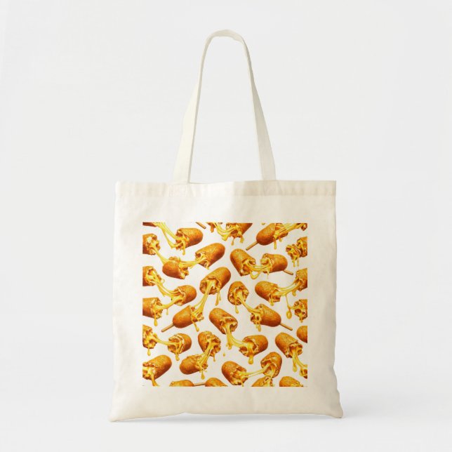 Bolsa Tote Padrão de Cachorro-Quente de Milho com Queijo (Frente)