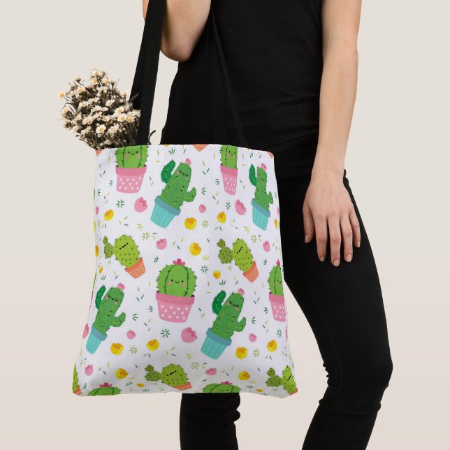 Bolsa Tote Padrão de Cactus Cute (Close Up)