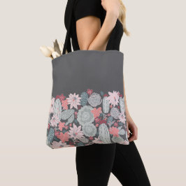 Bolsa Tote Padrão De Cactus E Plantas Suculentes Em Casa Rosa