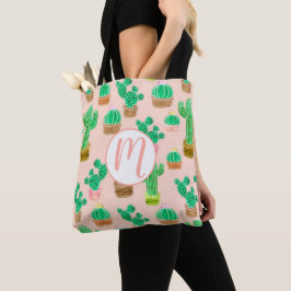 Bolsa Tote Padrão De Cactus Potente Desenhado À Mão