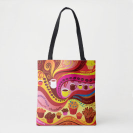 Bolsa Tote Padrão de Café e Muffins