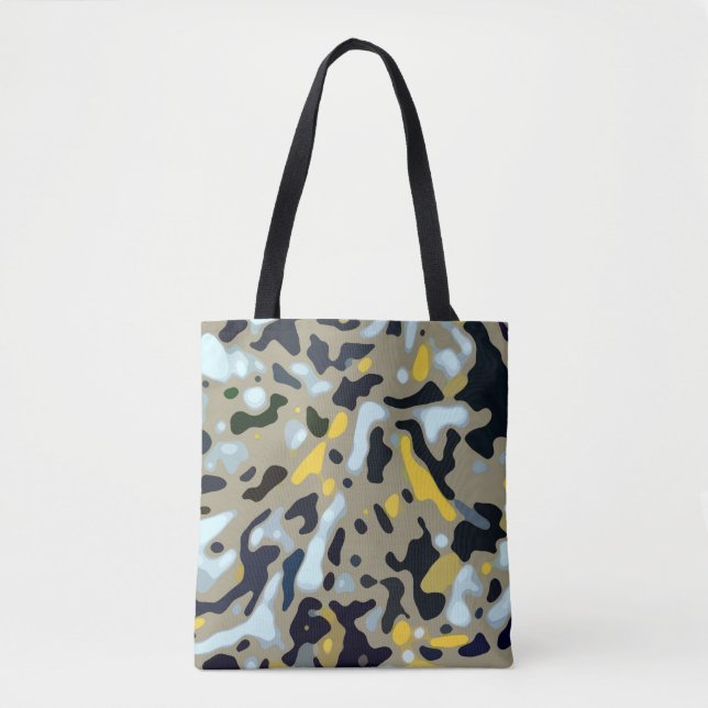 Bolsa Tote Padrão de Camo - Branco Amarelo - Azul bege - Pret (Frente)
