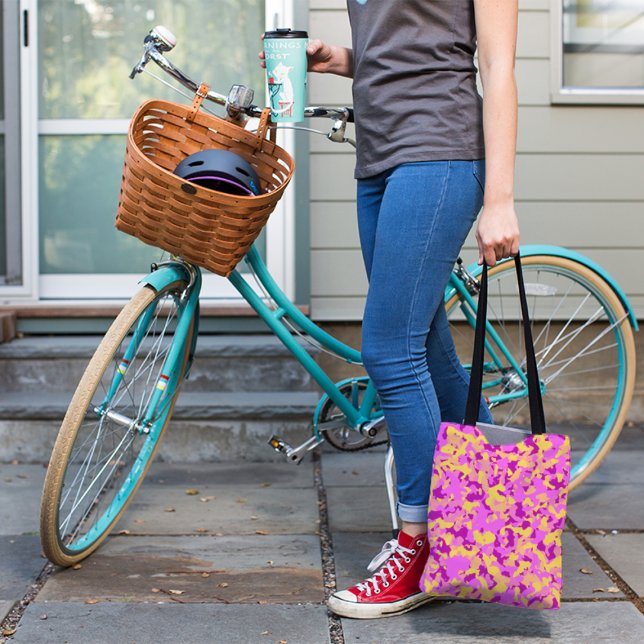 Bolsa Tote Padrão de Camuflagem Amarela rosa (Criador carregado)