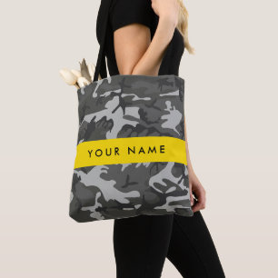 Bolsa Tote Padrão de Camuflagem Cinza, Seu nome, Personalizar
