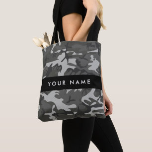 Bolsa Tote Padrão de Camuflagem Cinza, Seu nome, Personalizar
