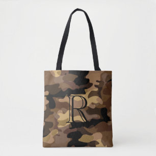 Bolsa Tote Padrão de Camuflagem de Tom Castanho com Monograma