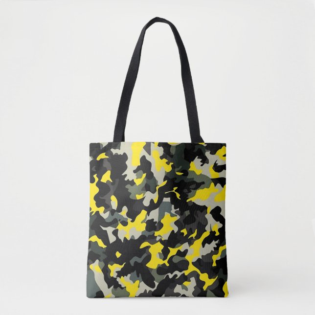 Bolsa Tote Padrão de Camuflagem Preto e Amarelo (Frente)