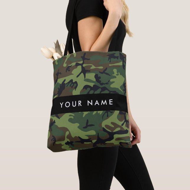 Bolsa Tote Padrão de Camuflagem Verde, Seu nome, Personalizar (Close Up)