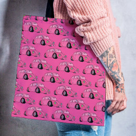 Bolsa Tote Padrão De Carro Clássico Retro-Rosa Magenta