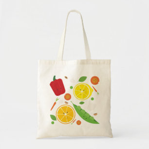 Bolsa Tote Padrão de Cartoon de Frutas Vegetais Sorridentes