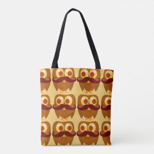 Bolsa Tote Padrão de Cartoon de Mustache Owl Mania Cute