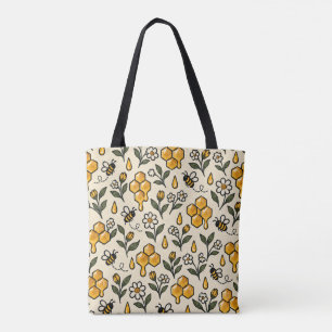 Bolsa Tote Padrão de Casa Rústica com Flores Silvestres e Abe