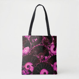 Bolsa Tote Padrão de casca fóssil Nautilus preto-e-rosa Elega