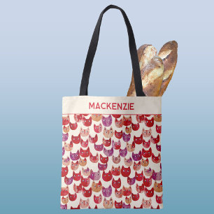 Bolsa Tote Padrão de Cat. de Cor de Água Colorida Personaliza