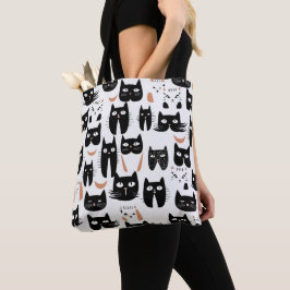 Bolsa Tote Padrão de Cat Minimalista Preto e Branco