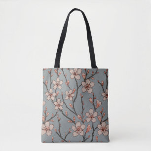 Bolsa Tote Padrão de cereja de flores cor-de-rosa elegante
