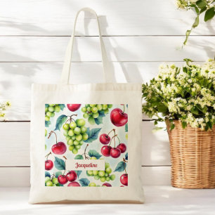 Bolsa Tote Padrão de Cereja de Frutas Vermelhas Verdes