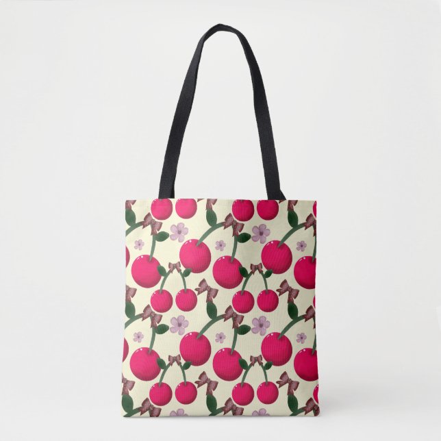 Bolsa Tote Padrão de cereja vermelha fofo (Frente)