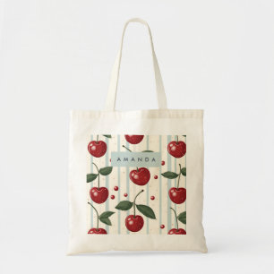 Bolsa Tote Padrão de Cereja Vermelha Personalizada Retro-Vint
