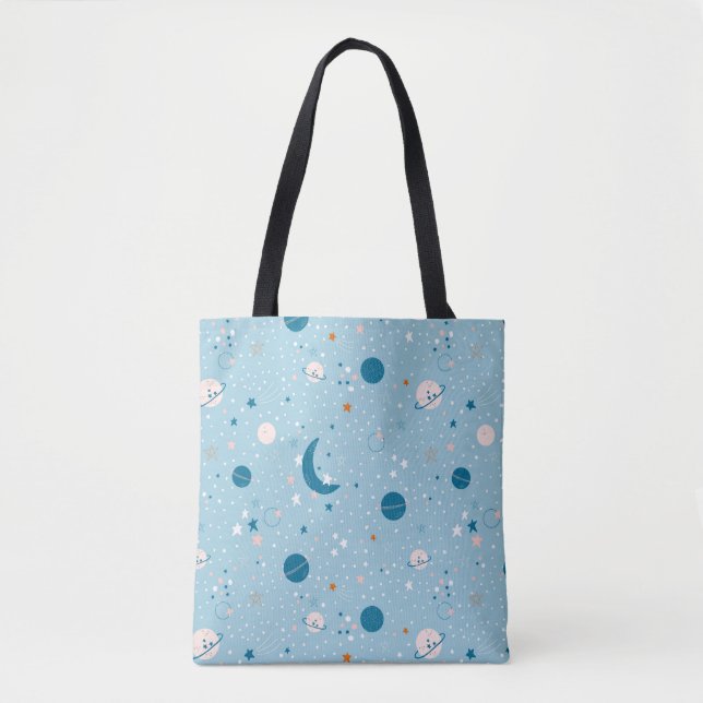 Bolsa Tote Padrão de Céu Azul e Espaço (Frente)