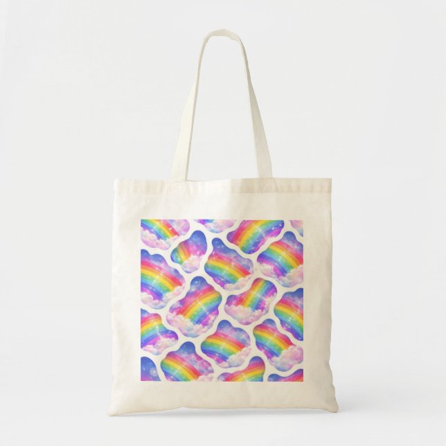 Bolsa Tote Padrão de céu com nuvens em arco-íris (Frente)