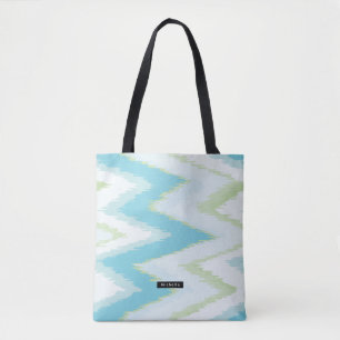 Bolsa Tote Padrão de Chevron Aqua Ikat Personalizado Bridesma