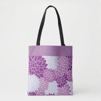 Bolsa Tote Padrão de Chrysanthemum Roxo