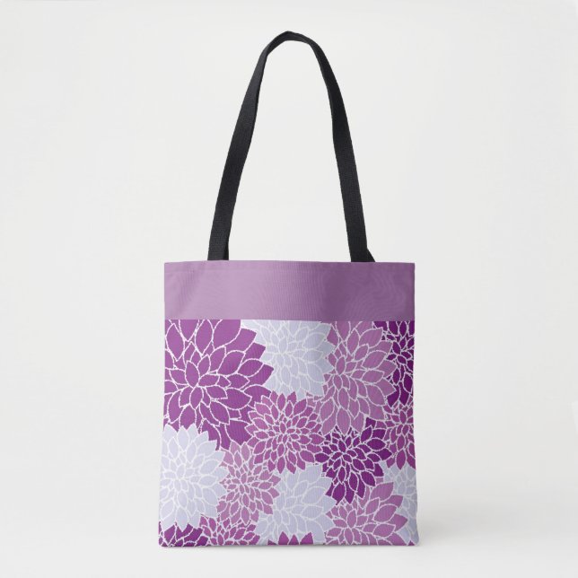 Bolsa Tote Padrão de Chrysanthemum Roxo (Frente)