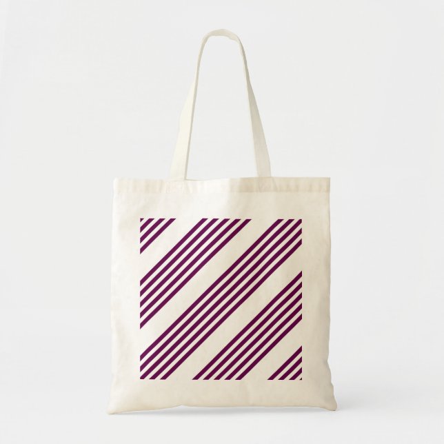 Bolsa Tote Padrão de cinco faixas de ameixa e branca (Frente)