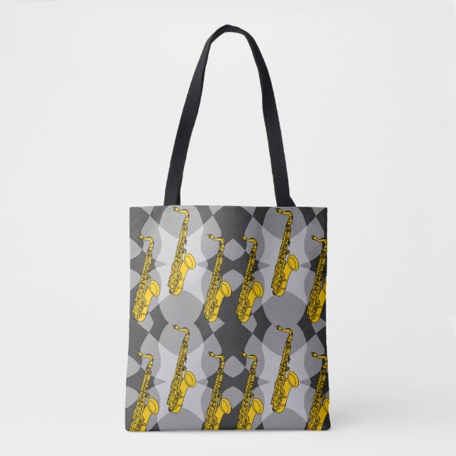 Bolsa Tote Padrão de Cinza saxofone (Frente)