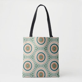 Bolsa Tote Padrão de Círculo Boho Chic Verde Laranja e Azul