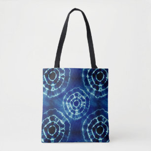 Bolsa Tote Padrão de círculo de corante de gravata azul e b