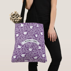 Bolsa Tote Padrão de Cisne Púrpura e branca