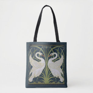 Bolsa Tote Padrão de Cisnes Art Nouveau: Impressão de Cisne d