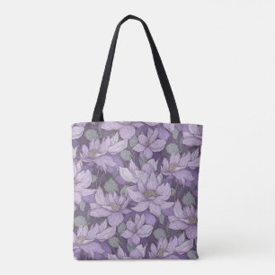 Bolsa Tote Padrão de Clematite Roxa Clara