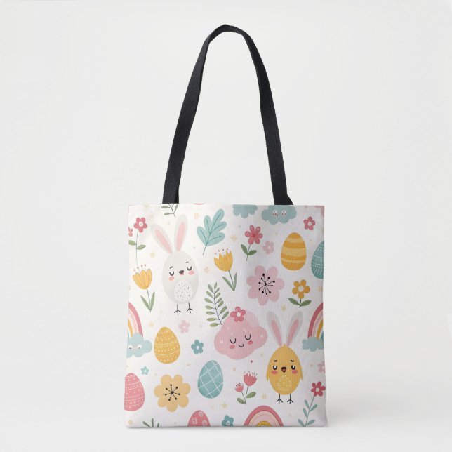 Bolsa Tote Padrão de Coelho de Páscoa (Frente)