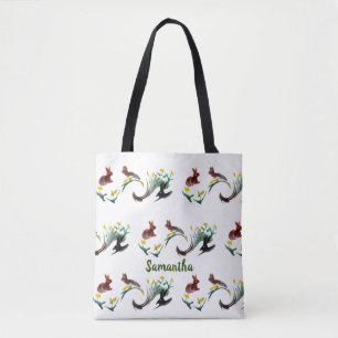 Bolsa Tote Padrão de Coelhos Coelhos Floral Personalizado