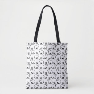 Bolsa Tote Padrão de coelhos - Preto e Branco