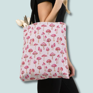 Bolsa Tote Padrão de Cogumelo Floresta Rosa