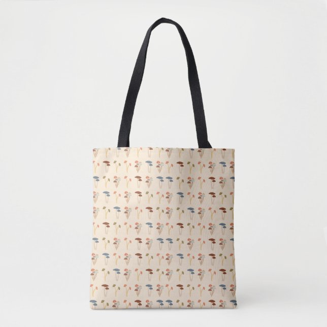 Bolsa Tote Padrão de Cogumelos Neutros (Frente)