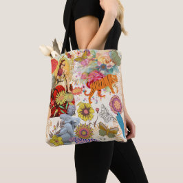 Bolsa Tote Padrão de Colagem Boho Vintage Alma Cigana Creme