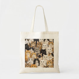 Bolsa Tote Padrão de Colagem de Retrato de Gato Colorido
