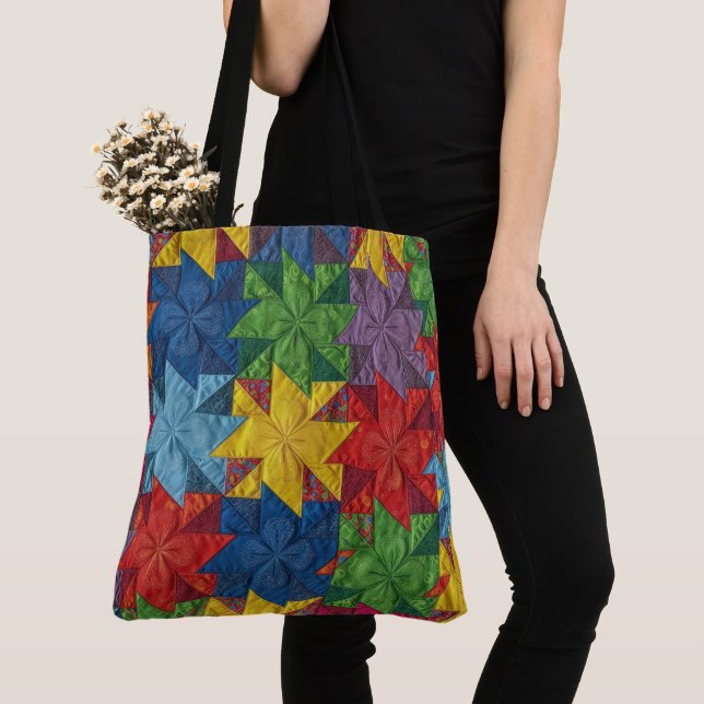 Bolsa Tote Padrão de Colcha de Patchwork de Cata-Vento (Close Up)