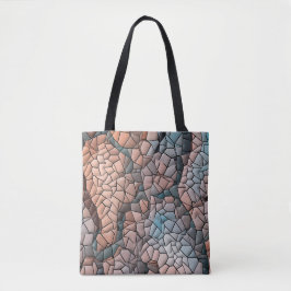 Bolsa Tote Padrão de colcha em aqua, pêssego e preto