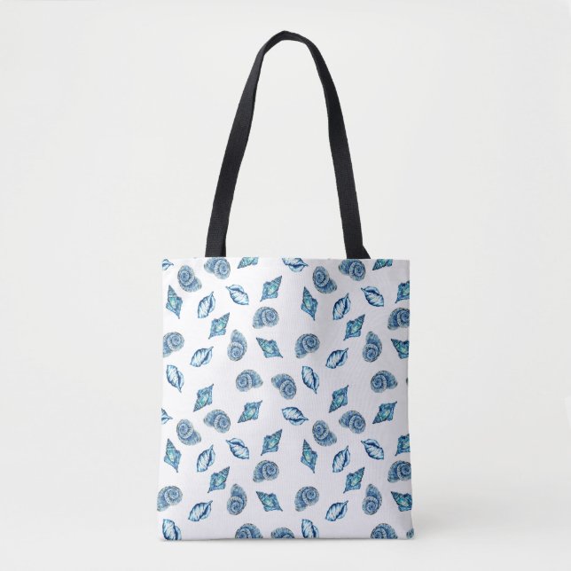 Bolsa Tote Padrão de Conchas do Mar Azul (Frente)