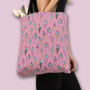 Bolsa Tote Padrão de cone de sorvete rosa