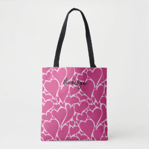 Bolsa Tote Padrão de Coquete de Corações Retro Personalizado 