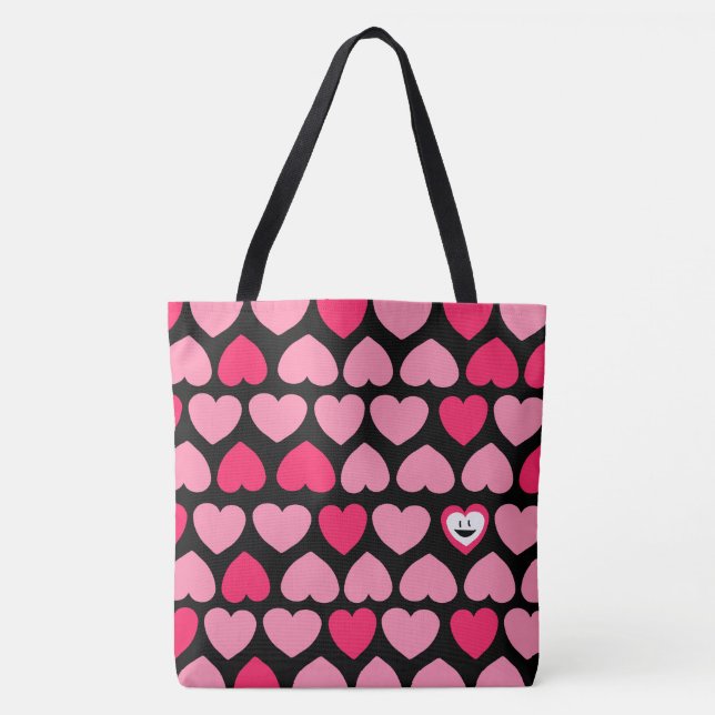 Bolsa Tote Padrão de coração com coração sorrindo (Frente)