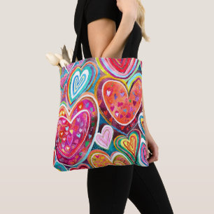 Bolsa Tote Padrão de Coração Divertido